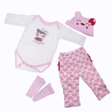 Imagem de Roupas para bebê reborn conjunto realista boneca recém-nascido laváveis estampa macacão baby de toque macio algodão com desenhos animados (Cor: 12, 55-60cm)