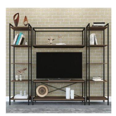 Imagem de Conjunto Rack para TV até 50 Polegadas 1 Nicho Aéreo 2 Estante Estilo Industrial Active Yescasa Nogal
