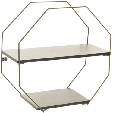 Imagem de Prateleira Decorativa Octagonal, Cor Verde Microtextura com Madeira Preta, Metaltru