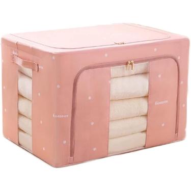 Imagem de Organizador dobrável com alça reforçada, edredom de armazenamento de roupas 66L para roupa de cama, armário e organizador de bolsa de armazenamento embaixo da cama, rosa, 40l