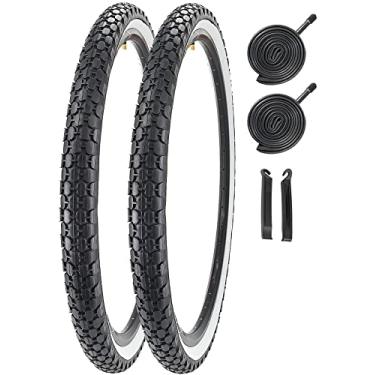 Imagem de Pneu de bicicleta de 66 cm 26 x 2,125 polegadas dobrável para bicicleta Beach Cruiser (parede lateral branca 2 pneus, 2 tubos, 2 alavancas de pneu
