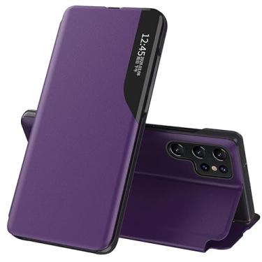 Imagem de CCSmall Capa flip de luxo para Samsung Galaxy S22 Ultra (não S22), couro PU premium Smart Sleep/Wake Up Function Smart View Window Business Phone Case para Samsung Galaxy S22 Ultra BX roxo