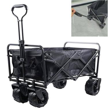 Imagem de Carrinho Vagao Utilitario Carga Roda Grande Dobravel Caçamba Armazenamento Grande Capacidade Terreno Praia Jardim Campo