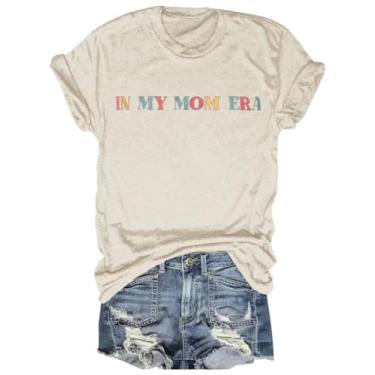 Imagem de Camiseta para mamãe feminina Mom Life Graphic Tees Casual Cute Mother's Day Tops for Mommy, Bege, GG
