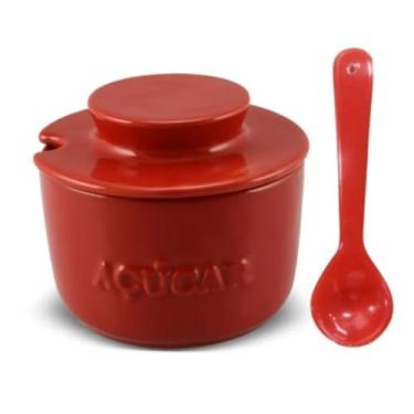 Imagem de Açucareiro Com Colher De Cerâmica 350gr Ceraflame Gourmet Vermelho