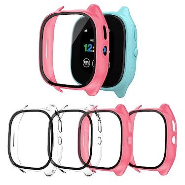 Imagem de [Pacote com 4] Capa Snyeest compatível com protetor de tela Gizmo Watch 3 para crianças, vidro temperado compatível apenas com Verizon Gizmo Watch 3, transparente + rosa + rosa