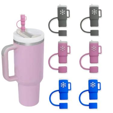 Imagem de Stanley Capa de palha, pacote com 6 para copo Stanley, topos de silicone 0,4 pol/10 mm, 30 e 1,134 g para copos (rosa, azul, cinza)