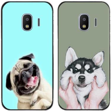 Imagem de 2 peças coruja lobo leão tigre gato pilha golfinhos pug Husky cão dinossauro panda capa de telefone traseira gel TPU para Samsung Galaxy J2 Pro 2018 (Husky Pug Dog)