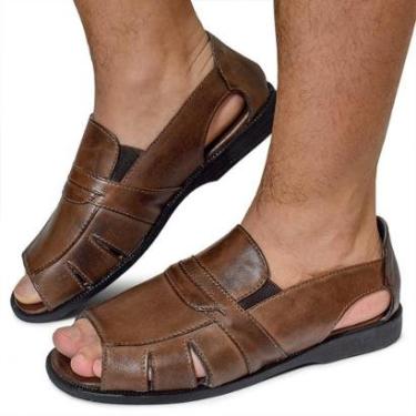 Imagem de Sandália Masculina em Couro Café Ortopédica Slie Casual-Masculino