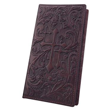 Imagem de Carteiras ocidentais para homens, carteira de cheques de rodeio para cowboys, carteira masculina com dobra dupla, porta-cartão com bloqueio de RFID com vários compartimentos para cartão, 02 - vinho tinto, Retrô