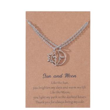 Imagem de Colar de sol e lua para casais Dia dos Namorados casal BFF colar para 2 combinando lua crescente sol colar de aço inoxidável joia presente, Aço inoxidável, Sem Pedra Preciosa
