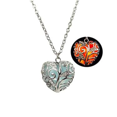 Imagem de Colar de coração grosso luminoso roxo vermelho azul verde colar com pingente de coração para mulheres e homens, joia de presente que brilha no escuro, Medium, Metal, Sem Pedra Preciosa