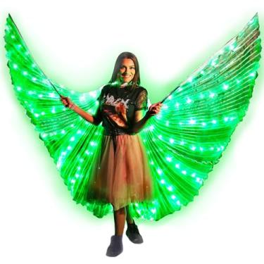Imagem de Tidalpool Véu Iluminado Asas de Anjo Tamanho Adulto Asas de Fada - Fantasia de Anjo Festival e Traje Cosplay Rave, Verde, One Size