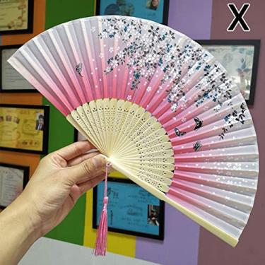 Imagem de YQHWLKJ Ventilador dobrável com padrão de flores clássicas de cerejeira ventiladores portáteis para presentes e decoração de parede