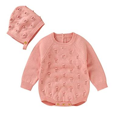 Imagem de Macaquinho de malha floral para bebês meninos e meninas pulôver tops outono inverno roupas com chapéu, 0-24, rosa, 3-6 Meses