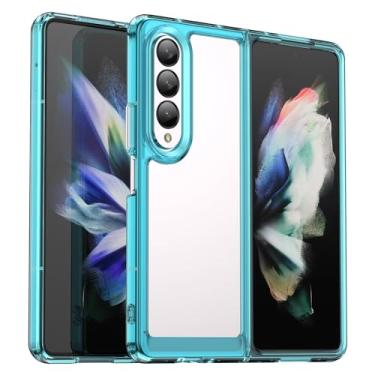 Imagem de Wanyuexes Capa para Galaxy Z Fold4 5G, capa para Samsung Z Fold 4 5G SM-F936U, parte traseira rígida transparente antiamarelamento e capa protetora de TPU macio para Samsung Galaxy Z Fold 4 5G azul