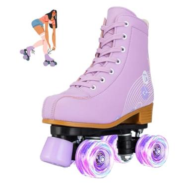 Imagem de Jessie Patins infantis iluminados, lindos patins ajustáveis para iniciantes de quatro rodas para meninas de 8 a 12 anos, interno/externo (juvenil, 3,5, roxo)