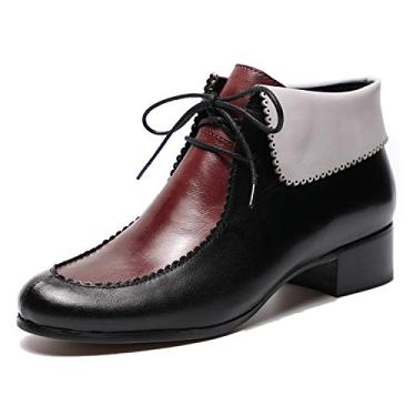 Imagem de Bota feminina de couro com cadarço e bico redondo da Mona Fling, cano curto, sapatos casuais, Black-purple, 9