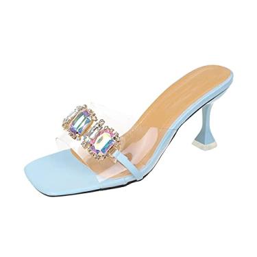 Imagem de Sandálias femininas elegantes de verão sandálias planas casuais ortopédicas para mulheres salto agulha sandálias de caminhada ao ar livre sapatos, Azul, 6.5