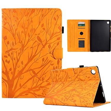 Imagem de Capa vintage para tablet compatível com Samsung Galaxy Tab A9 de 8,7 polegadas, couro PU premium, visualização em vários ângulos com 2 compartimentos para cartão de crédito(Orange)
