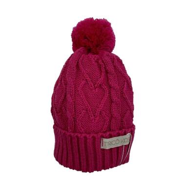Imagem de Gorro de Tricô Para Meninas Com Pompom Rosa Forte