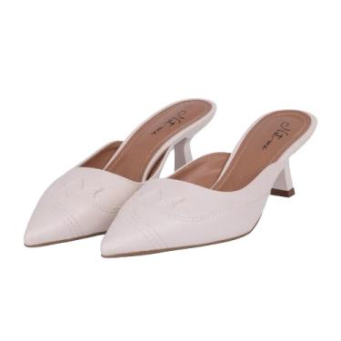 Imagem de Scarpin Tamanco Feminino Bico Fino Salto Baixo Couro Not Me (Off White, BR, Adulto, Numérico, 40)