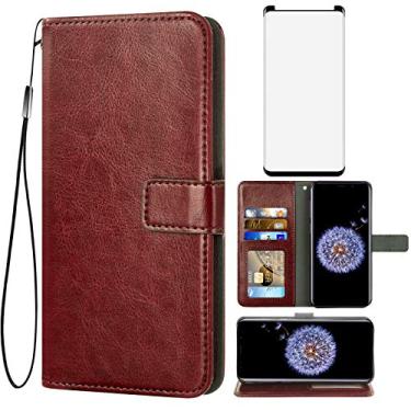 Imagem de Asuwish Compatível com Samsung Galaxy S9 Plus, capa tipo carteira de vidro temperado, capa flip de couro, suporte de cartão, acessórios de celular, capas de celular para Glaxay S9+ 9S 9+ S 9 9plus