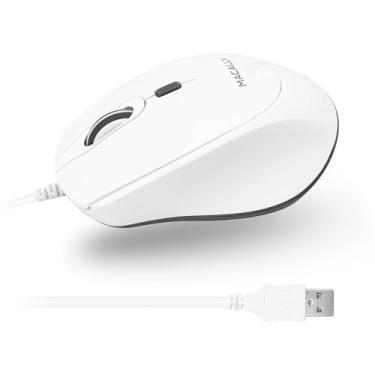 Imagem de Macally Mouse USB com fio para Mac ou PC - confortável, suave e silencioso - mouse USB branco com cabo de 1,5 m e 4 DPI - Mouse de computador com fio Plug and Play para laptop ou desktop de escritório