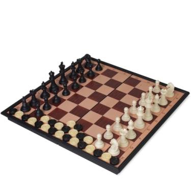 Imagem de Jogo Xadrez E Dama Tabuleiro Profissional 25X25CM Dobrável Magnético