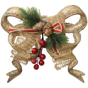 Imagem de Enfeite Pendente Laço Natalino Dourado Com Brilho Natal 18cm