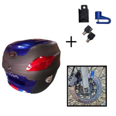 Imagem de Baú Bauleto 41l Awa + Cadeado Trava Disco Moto Antifurto, Azul