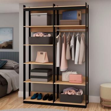 Imagem de Closet Wood Preto Organização Elegante com Módulo Cabideiro e Prateleira Preto