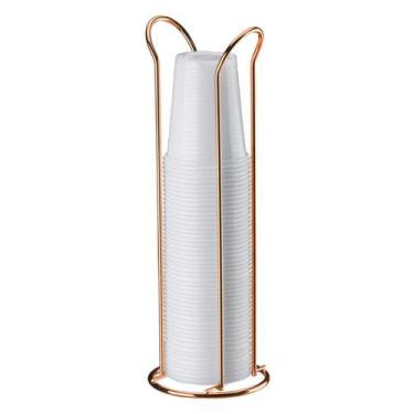 Imagem de Suporte Organizador Porta Copos Descartáveis 200ml Aço Cozinha Cobre R