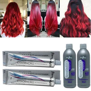 Imagem de Kit 02 Tinta Vermelha Intenso 66.66 e 02 OX 40 90ml Mairibel