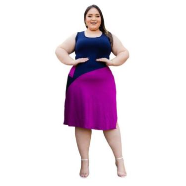 Imagem de Vestido Plus Size Regata Altura do Joelho Bicolor - luh may, Preto, GG