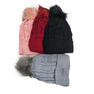 Imagem de Kit 02 Toucas Inverno Pompom Gorro Forrada Feminino - Touca Lã