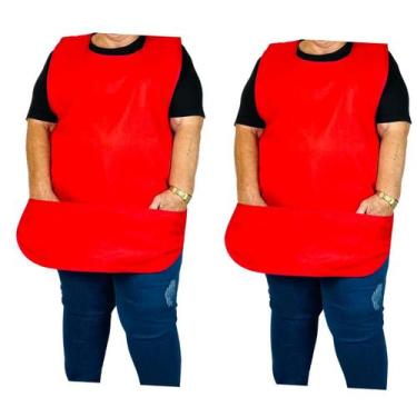 Imagem de Kit 2 Avental Bata Gg Plus Frente E Costas Jaleco Grande - NFA, Vermel