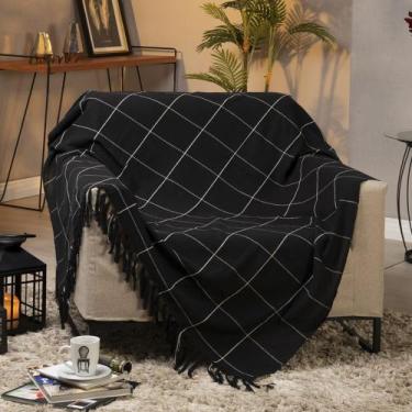 Imagem de Manta Para Sofá Grid Preto/Off White - FASTLAR, 140x250cm