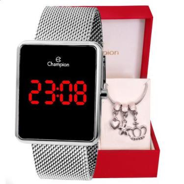Imagem de Relógio Feminino Champion Digital Quadrado Prata CH40083T 