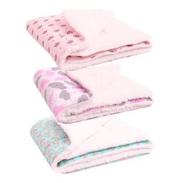 Imagem de Kit Manta com Sherpa Dupla Face para Bebê Charmosa 03 Peças - Amora Ba