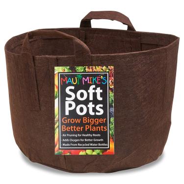 Imagem de Panelas macias (45 litros) Melhores panelas de jardim de aeração de tecido da Maui Mike's. Tecido mais espesso e alças costuradas para facilitar o movimento. Cresça tomates maiores e mais rápidos, vegetais e ervas em vasos macios.