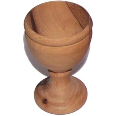 Imagem de Taça de vinho de comunhão - Madeira de oliva MED (7,6 cm de altura) Ótimos detalhes e trabalho em cada.