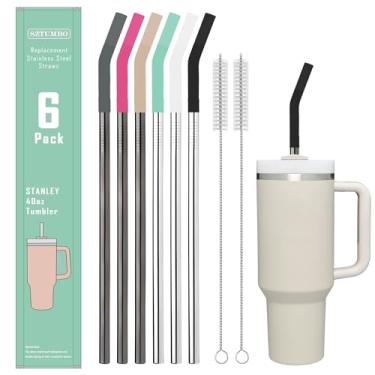 Imagem de Sztumbo 6 PÇS Canudo reto reutilizável de aço inoxidável de 30,5 cm, com 6 pontas flexíveis de silicone e 2 escovas de limpeza, para Stanley, Hydrapeak, Owala Tumbler, Simple Modern 32 copo de 1,2 l