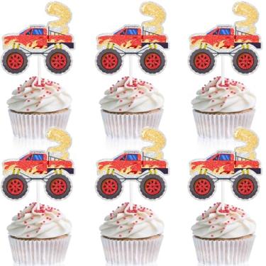 Imagem de 18pcs Beautiful Big Wheel Truck 3rd Birthday Happy Cupcake Decoration Set - This is the perfect car theme party, boy girl birthday party, baby shower truck decorations - LIANGSS