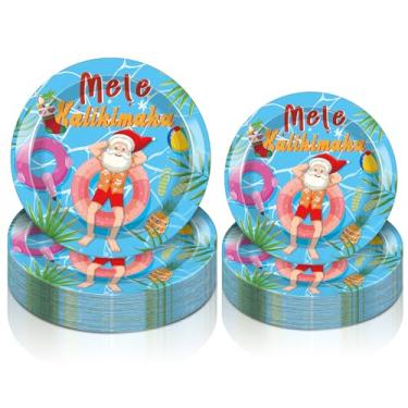 Imagem de FillTouch 60 Pcs Christmas in July Decoration Mele Kalikimaka Paper Plates Summer Tropical Christmas Party Supplies Santa Beach Disposable Plate for July Christmas Hawaiian Party Decor Favors, 2 Size