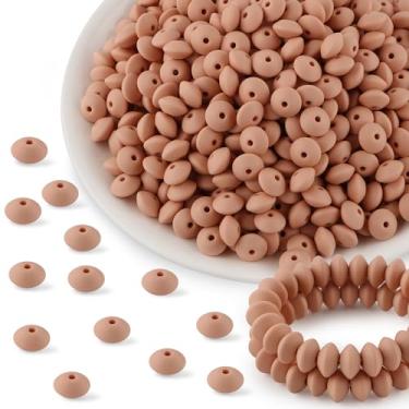 Imagem de Kovict 300 peças de contas de lentilha de silicone de 12 mm, contas espaçadoras de silicone para colar, pulseira, porta-chaves, canetas artesanais (pêssego)