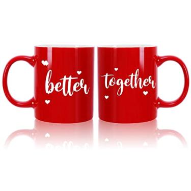 Imagem de Whaline Conjunto de canecas de casal para dia dos namorados, presentes para casais, canecas de café românticas com caixa de presente Better Together, aniversário, casamento, noivado, casal para