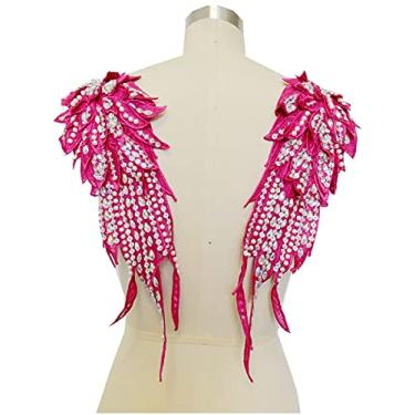 Imagem de Zbroh Aplique feito à mão com strass de 18 cores costurados à mão em renda pérola apliques de acabamento para acessórios de roupas sociais (rosa vermelha)