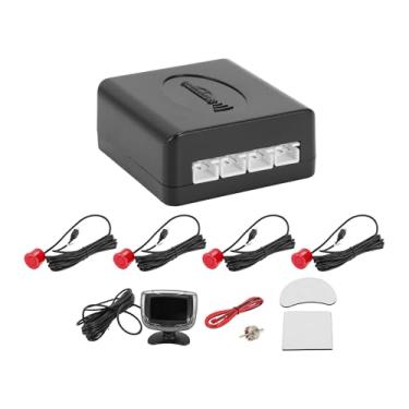 Imagem de Hihaha Sistema de radar de backup reverso para veículos automotivos LCD Display de distância Sensores de estacionamento reverso detecção de distância 4 sensores de estacionamento vermelho