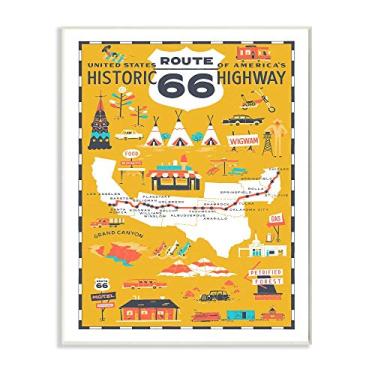 Imagem de Stupell Industries US Route 66 Historic Highway Pôster Mapa Cênico Ilustrado Amarelo Mostarda Arte de placa de parede, 25 x 1,2 x 38 cm, multicolorido